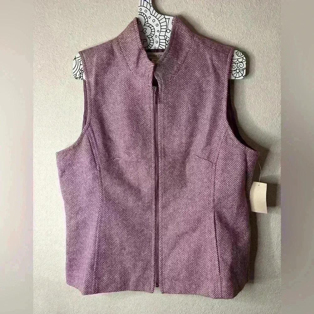 Coldwater Creek Vest Womens Herringbone Full Zip Wool Blend Sz 12 NWT